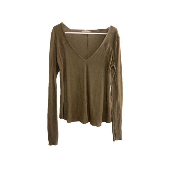 Intimately Free People Rock The Boat Ribbed V-Neck Tee Army Olive Green – Large - Picture 1 of 13